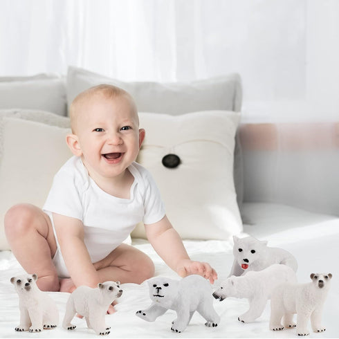 Wildlife Animal Model Toy Playsets 6 PCS Realistic Polar Bear Figure Toys Desktop Decoration Collection Party Favors Toys for Kids...