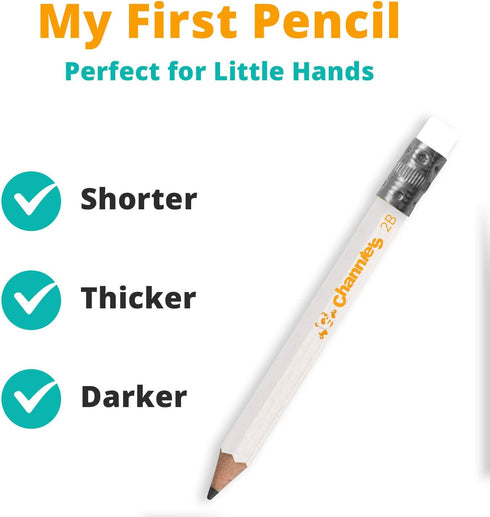 Channie's My First Pencil, Easy-to-Hold Presharpened Jumbo Pencils for Preschoolers, Kindergarteners & 1st Graders, White Wooden 2B Fat Pencils fo...