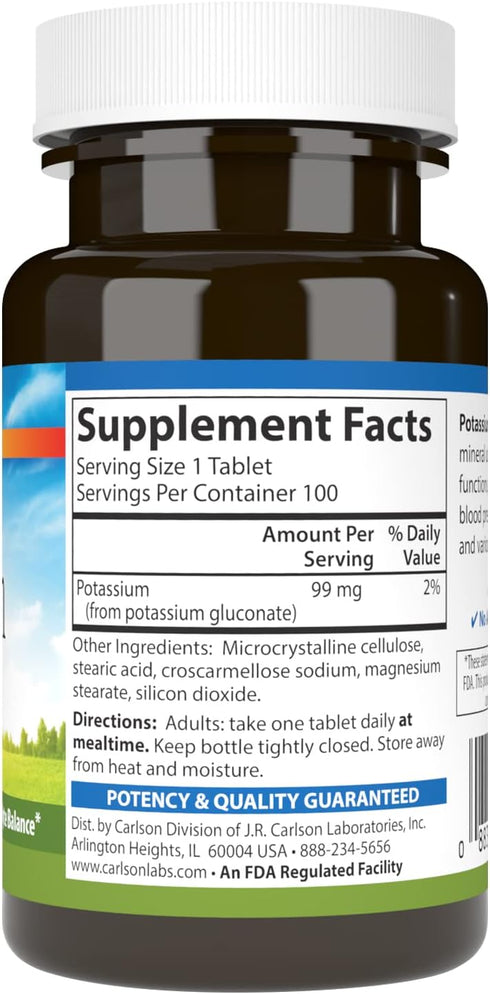 Carlson - Potassium, 99 mg, Promotes Nerve Health & Muscle Function, 100 tablets...