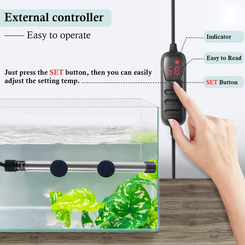HITOP Mini Submersible Aquarium Heater - 200W Digital Heater for Fish Tank Turtle Tank 25-50 Gallon?Saltwater and Fresh Water with Temperature Con...
