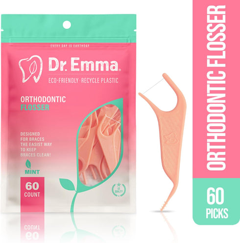 Orthodontic Flossers for Braces, Ortho Dental Floss Picks, Mint Flavor 60 Count/Bag (Pink, 2pack)...