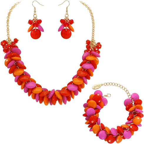 Bocar Fashion Cluster Bubble Acrylic Statement Jewelry Ser for Women Bib Collar Jewelry Set Necklace and Earrings Bracelet(NK-10677-Ibis Rose-Set-...
