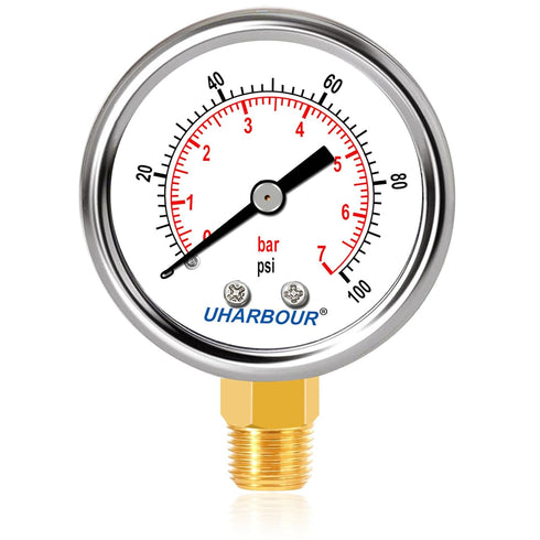 Lead-Free Pressure Gauge 1/4 NPT 0-100 Psi 2" Dial Stainless Steel Case, 1/4 NPT Lower Mount Pressure Gauge...