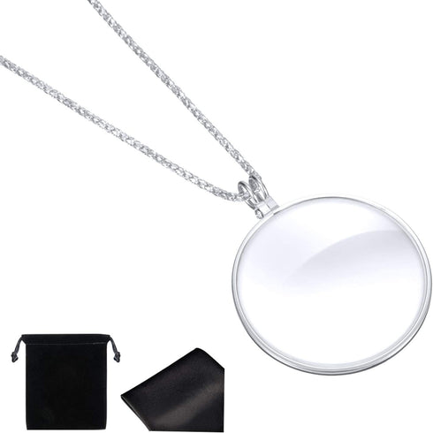 4 Pieces 5.5X Magnifying Glass Necklace Magnifier Necklace Pendant Optical Magnifier with Chain Necklace for Library, Reading, Zooming and Jewelry...