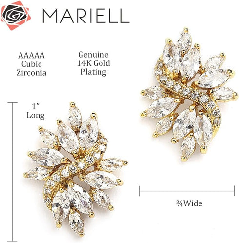 Mariell Gold Cubic Zirconia Bridal Earrings, Silver Platinum Plating, CZ Crystal Wedding Earrings for Brides, Bridesmaids, Prom, Homecoming and Mo...