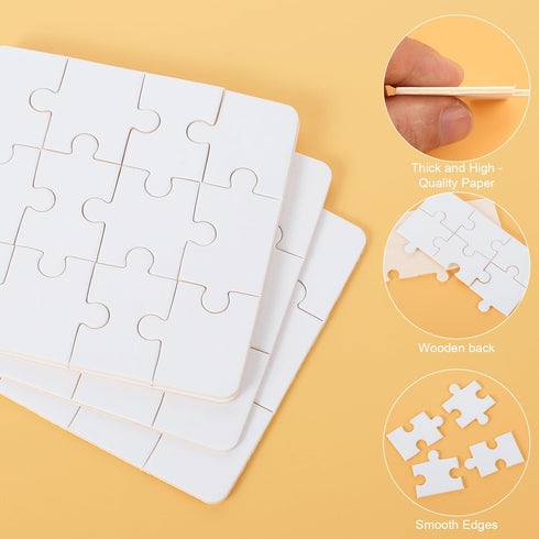10 Sheets Blank Puzzles for Kids, 3.9 x 3.9 Inch Blank Puzzles 12 Piece Blank Jigsaw Puzzle All White Puzzles for Kids Birthday Games Activity Par...