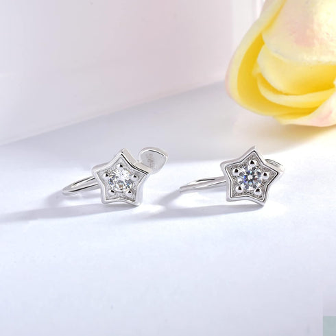 Star Non-Piercing Earrings - Sterling Silver Hypoallergenic Stars Ear Cuffs Cartilage Earrings Cubic Zirconia Clip On Earrings Simple Minimalist E...