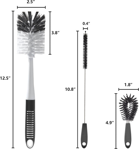 Bottle Brush Cleaner Set of 4, Long Handle Water Bottle Cleaner Brush with Straw Brush and Cap Brush, Bottle Scrubber Dish Brushes for Cleaning Wa...