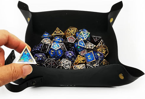 HAOMEJA DND Dice Tray Bag & Tray with Button Role Playing Dice Bag Leather dice Bag Jewelry Coin & Small Accessories Bag Storage Bag (Black)...