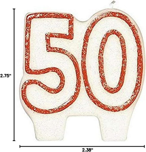 #50 Celebration Candle| White/Red | Party Supply...