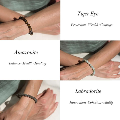16PCS Natural Crystal Bracelets for Women Men - 8mm Semi-Precious Gemstone Beaded Bracelets, Round Gemstones Stretch Bracelet, Yoga Bracelets Jewe...