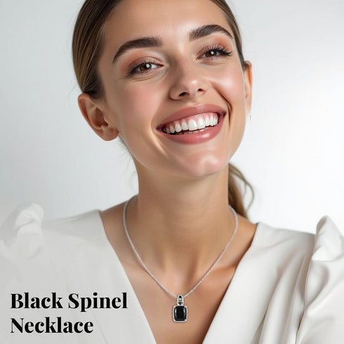Tourmaline Spinel Pendant Black Necklaces for Women in 925 Sterling Silver & Stainless Steel Gemstone Birthstone Necklace - Engagement Anniversary...