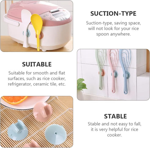 YARDWE 4Pcs Rice Cooker Spoon Holder Rice Spatula Suction Rack Spoon Storage Stand Kitchen Gadget for Rice Maker Cooker (Blue)...