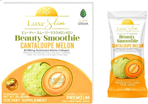 Beauty Smoothie Cantaloupe Melon, 80,000mg Hydrolyzed Marine Collagen, 21gx10 Sachets, 7.4075 Ounce...