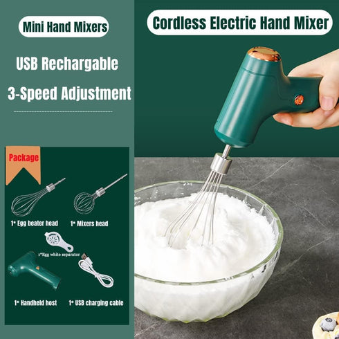 Mini Hand Mixer, Household Cordless Electric Hand Mixer,USB Rechargable Handheld Egg Beater with 2 Detachable Stir Whisks with 3 Speed Modes for K...