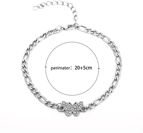 Boho Crystal Butterfly Anklet Bracelet Cz Paved Rhinestone Butterfly Ankle Bracelet Silver Cz Butterfly Dangle Ankle Foot Chain Beach Curb Chain F...