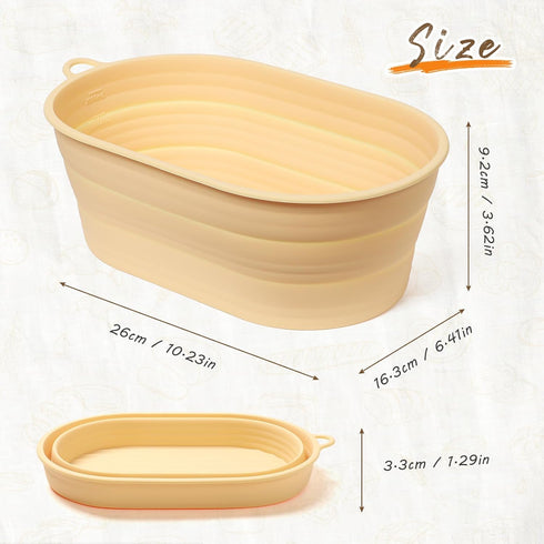 Silicone Bread Proofing Basket - 10 inch Oval Sourdough Bread Baking Basket with Capacity Scale, Collapsible Bread Bowls Silicone Proofing Baskets...