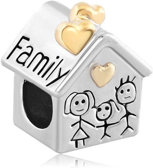 CharmSStory Silver Plated Family Heart Love House Beads for Charm Bracelets...