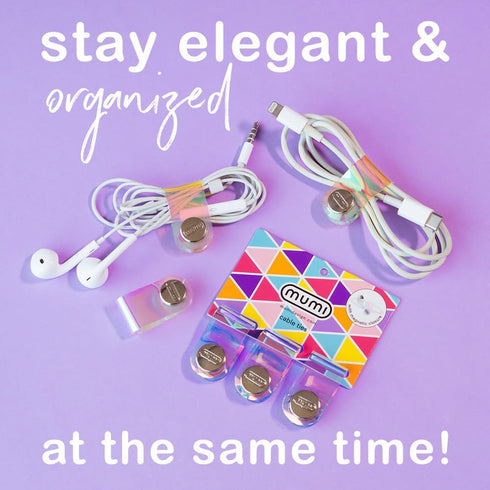 MUMI Holographic Cord Organizer - Stylish Cable Ties and Cord Wraps for Cable Management - Set of 3 Durable 3.1 x 0.78-inch Straps...