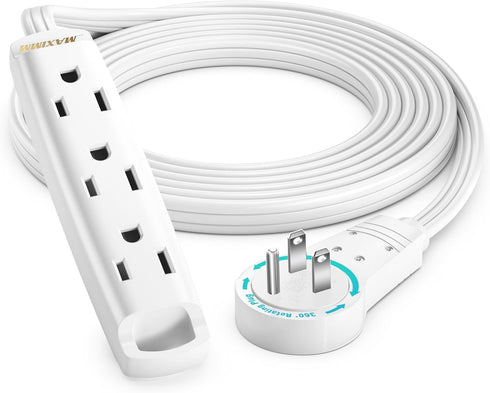 Maximm 360 Degree Rotating Flat Extension Cord 6 Ft Multi 3 Outlet Power Cord with Loop, Grounded 16 AWG UL Certified, White...