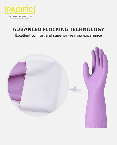 PACIFIC PPE 2 Pairs Reusable Dishwashing Cleaning Gloves with Latex Free, Cotton Lining, Kitchen Gloves, Purple, Small...