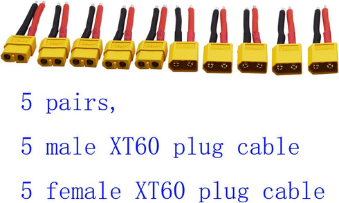 Blomiky XT60H 5 Pairs Female and Male 14AWG Silicon Wire Extention Deans XT60 Plug Connector for RC Cars Drone Lithium Battery XT60 Plug 5...