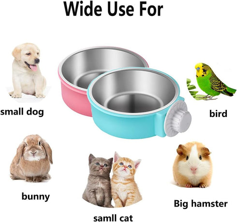 Rabbit Bowls Set, Big Pet Bunny Food Bowls Small Animals Cage Bowl and Stainless Steel Hanging Water Food Feeder Bowls for Big Bunny Food Dish...