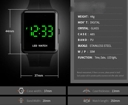 MASTOP Simple Men Women Sports LED digital Big Display Waterproof Date PU Strap Square Electronic Couple Watch (Black)...