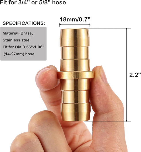 Brass Garden Hose Repair Connector with Clamps, Fit for 3/4" or 5/8" Garden Hose Fitting, 2 Set...