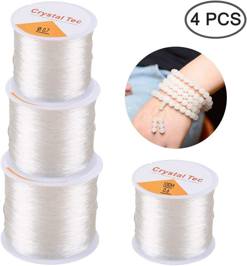4 Roll 328 FT Clear Elastic Beading Threads, AIFUDA Stretchy Crystal Bracelet String Cords Crystal Rope for DIY Bracelet Beading Jewelry Making (0...