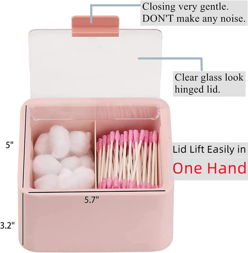 Tecbeauty Qtips Storage Organizer - 2-Grid Dispenser with Hinged Lids for Swabs, Balls, Pads, Pink...