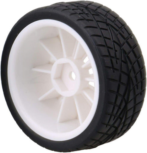 Mxfans 12mm Hex White Plastic 10-Spoke Wheel Rims & Black Fish Pattern Rubber Tires for RC 1:10 On Road Racing Car Pack of 4...
