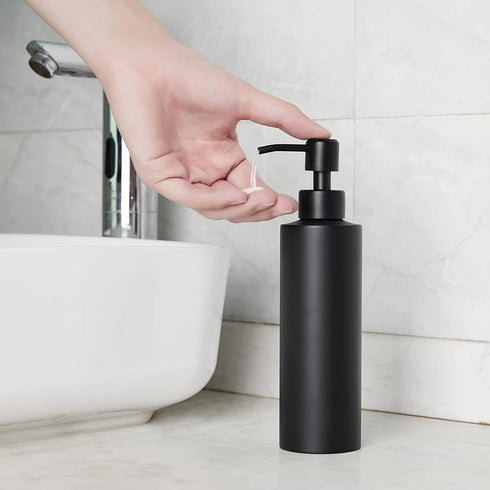 Soap Dispenser, Matte Black with Funnel and Non-Slip Coaster 304 Stainless Steel Metal Pump Hand Sanitizer Bottle for Bathroom, and Kitchen (12oz/...