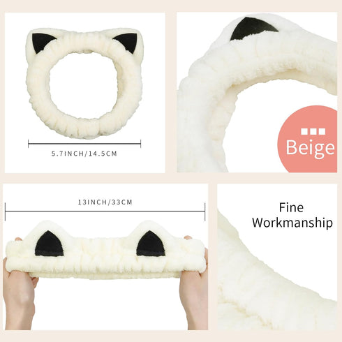 Huachi 2 Packs Cute Cat Spa Headband for Washing Face Makeup Skincare, Animal Headbands for Women Girls Trendy Stuff Gifts Soft Coral Fleece Facia...