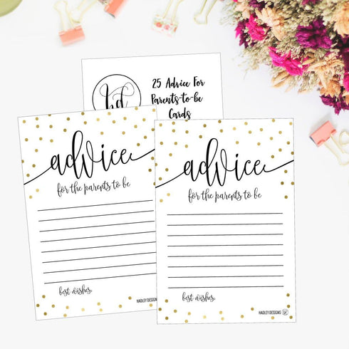 Hadley Designs 25 Gold New Mommy or Parent Advice Cards, Activities Ideas, Wisdom Message for Parent To Be, Boy Girl Co-Ed Couples Gender Reveal, ...