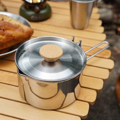 Camping Tea Pot, 1L Resistance Stainless Steel Multifunction Outdoor Kettle with Lid and Removable Handle for Hiking...