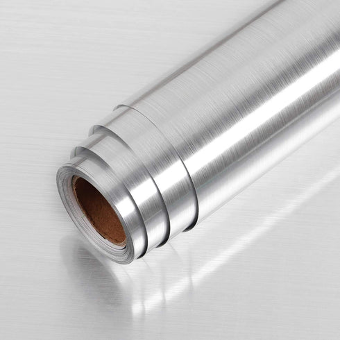 LaCheery 24x160in Silver Stainless Steel Backsplash Contact Paper Metal Texture Interior Vinyl Film Waterproof Countertop Self Adhesive Laminate S...