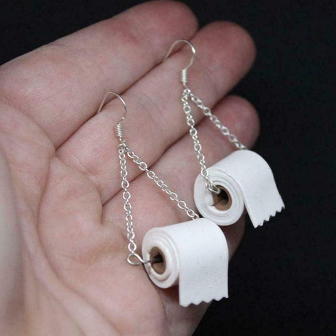 Funny Roll Toilet Paper Silver Earrings Drop Dangle Ear Hook for Women Jewelry Creative Statement...
