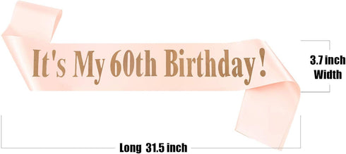 MGJSRNH Headband and Sash, 60th Birthday Rhinestone Crown and Glitter Sash for Women's Birthday Party, Rose Gold...