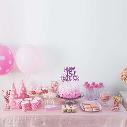 INNORU Purple Glitter Happy 15th Birthday Cake Topper for Cheers to 15 Years - Teenager Children's Birthday Party Cake Decorations...