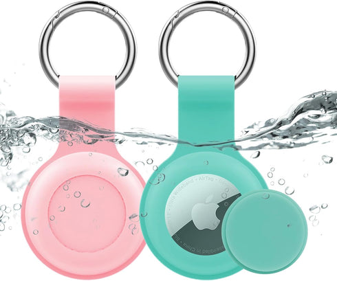 Waterproof AirTag Holder 2 Pack, Soft Silicone Airtag Keychain Waterproof Compatible with Apple Air Tag, Anti-Scratch Protective AirTag Case Holde...