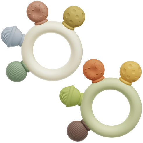 Baby Teething Toys for 0-6 Months, BPA Free Silicone Teethers 6 to 12 Months, Dessert Ring Soothing Sore Gums, Baby Chew Toys, 2 Pack...