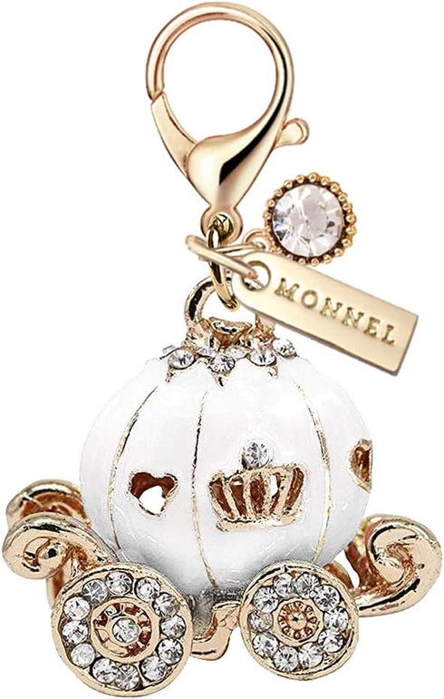 MC111 Princess Pumpkin Carriage Lobster Clasp Charm Pendant with Pouch Bag (White,1 piece)...