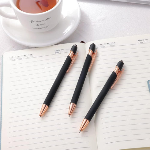 12 PCS 2 in 1 Stylus Ballpoint Pens.Pen with Stylus Tips, 1.0 mm Black Ink Metal Pen Stylus Pens for Touch Screens,12 Pens and 12 Refills (Rose Go...
