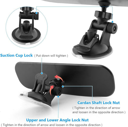 9.8'' Car Rear View Mirror with Suction Cup, Anti Glare Adjustable Auto Interior Rearview Mirror, HD Thickened Vehicle Inside Mirror Kit Universal...