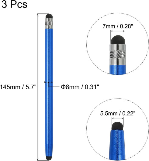 MECCANIXITY 3pcs Stylus Pens for Touch Screens Dual Rubber Tips Capacitive Stylus Universal Tablet Pen Sensitivity Precision, Blue...