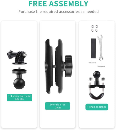 Camera Motorcycle Mount for Gopro Accessories,360 Rotation Metal Action Camera Clamp Holder with 1/4Thread for Moto Bike Bicycle Handlebar, for Go...