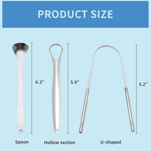 Tongue Scraper (3 Pack), Bad Breath Treatment Tongue Scraper for Adults, Medical Grade 100% Stainless Steel for Oral Care, Easy to Use Tongue Clea...