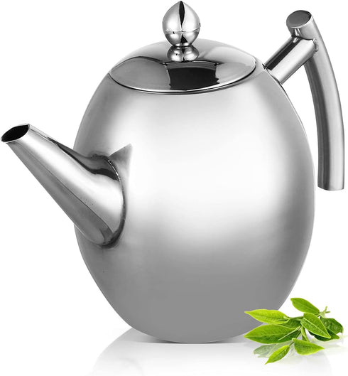 Stainless Steel Teapot Quart Tea Kettle Coffee Tea Pot Water Kettle with Removable Infuser Filter Large Capacity 33 oz (1L)...