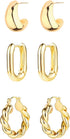 14K Gold Hoop Earrings for Women, Hypoallergenic Chunky Gold Hoop Earrings Multipack, Lightweight Twisted Huggie Hoops Earring Set Jewelry for Gif...